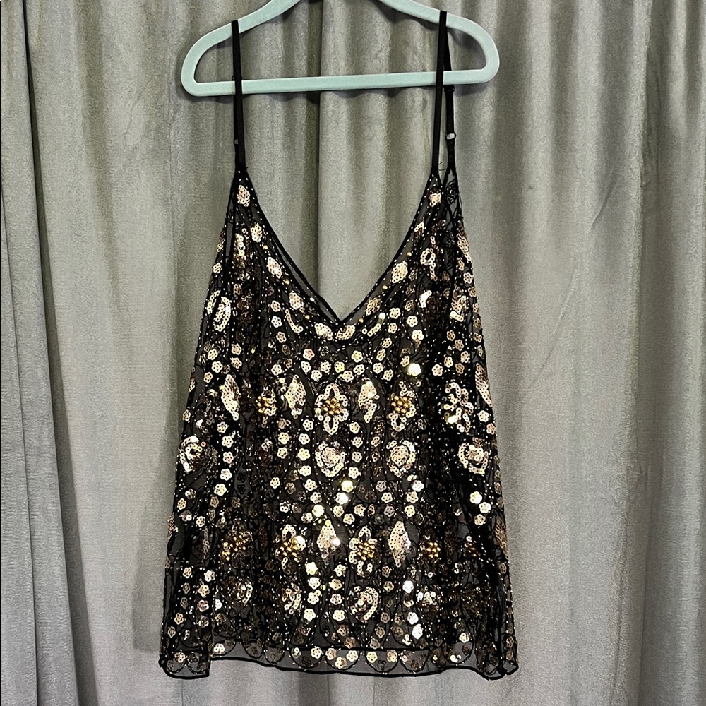 Black Sequin V-Neck Sleeveless Tank Top